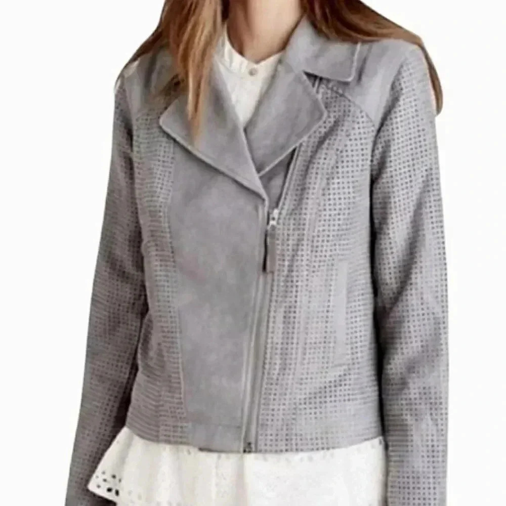 Anthropologie HEI cloth vegan suede lattice cut motorcycle jacket size Large